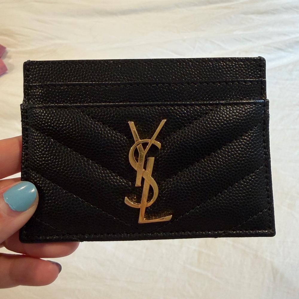 Yves Saint Laurent Black Card Holder with Gold Logo
